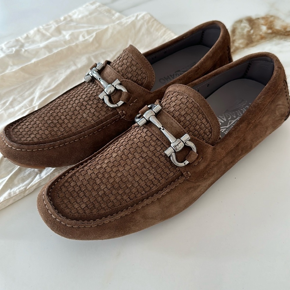 Salvatore Ferragamo Brown Loafers with Silver Accents